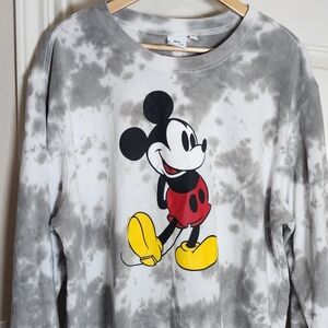 Disney Gray Tie-Dye Mickey Mouse Sweatshirt with Red & Yellow Accents